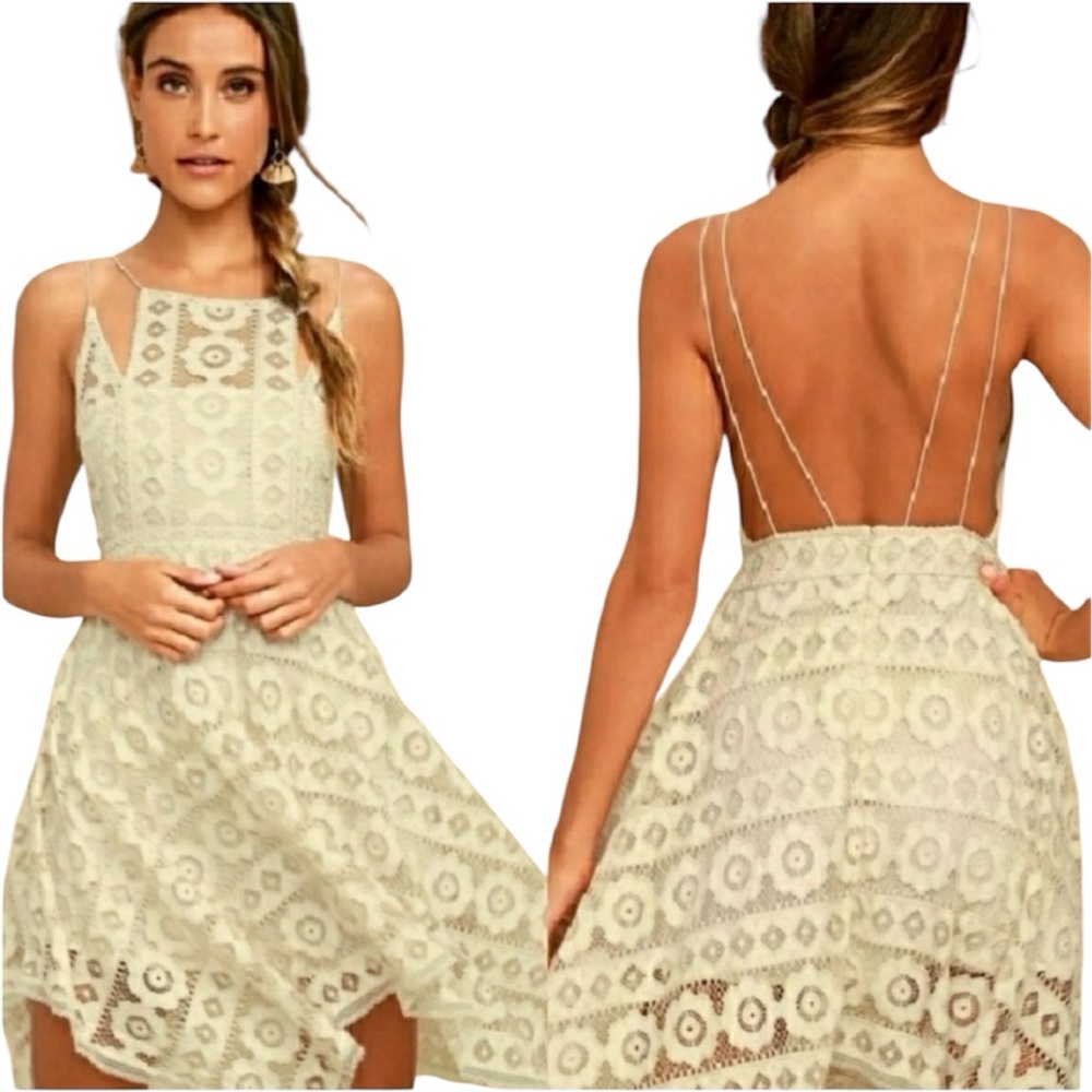 Free People Just Like Honey Beige Lace Sleeveless Backless Dress Size 4